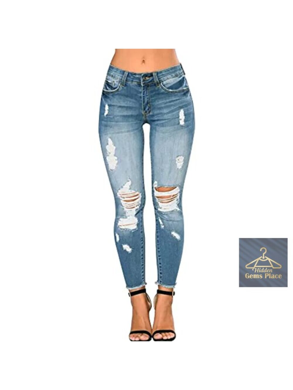 Skinny Ripped Jeans Stretch Destroyed Denim Pants High Rise